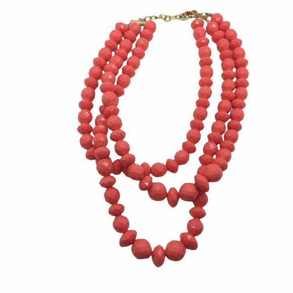 Sugarfix Statement Necklace Women's Coral And Gold Tone Multi Strand Beaded - Picture 1 of 13